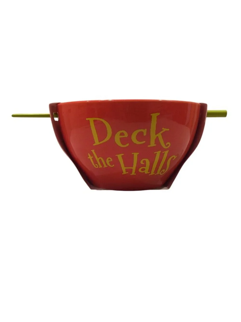 The GRINCH Dr Seuss DECK THE HALLS Red Ramen Bowl with Green Chopsticks